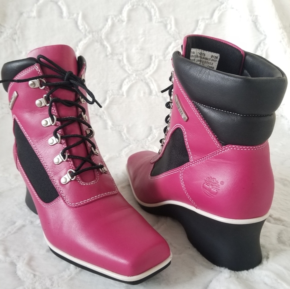 pink high heel timberlands
